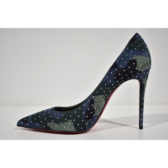 Christian Louboutin Kate Plume 100 Camo Blue Green Suede Classic Heel Pump 41 - Picture 8 of 12